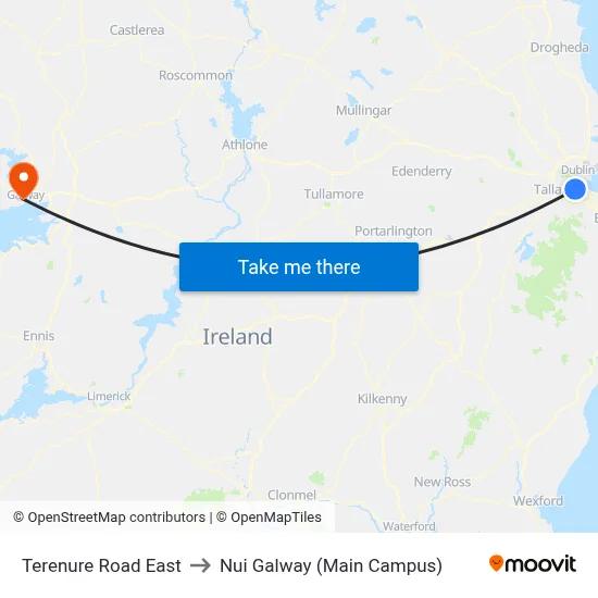 Terenure Road East to Nui Galway (Main Campus) map
