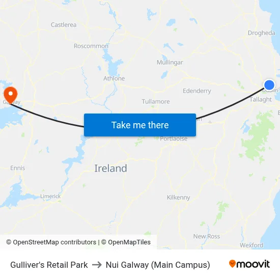 Gulliver's Retail Park to Nui Galway (Main Campus) map