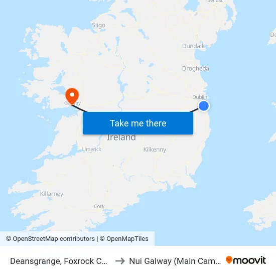 Deansgrange, Foxrock Church to Nui Galway (Main Campus) map