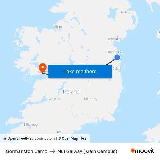 Gormanston Camp to Nui Galway (Main Campus) map
