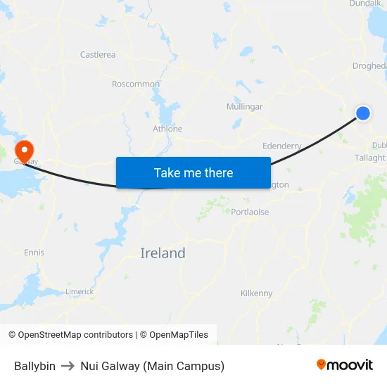 Ballybin to Nui Galway (Main Campus) map