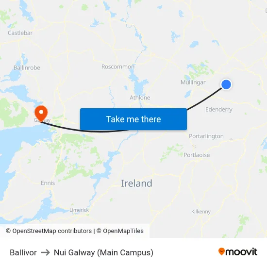 Ballivor to Nui Galway (Main Campus) map