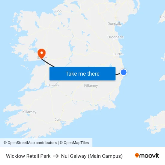 Wicklow Retail Park to Nui Galway (Main Campus) map