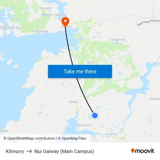Kilmurry to Nui Galway (Main Campus) map