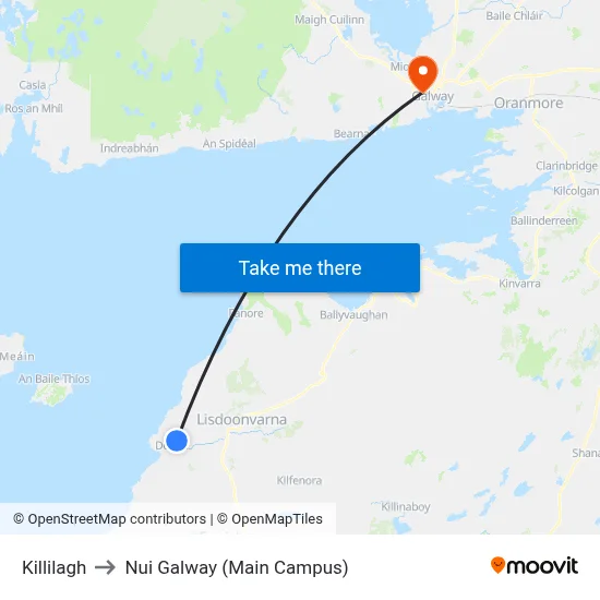 Killilagh to Nui Galway (Main Campus) map