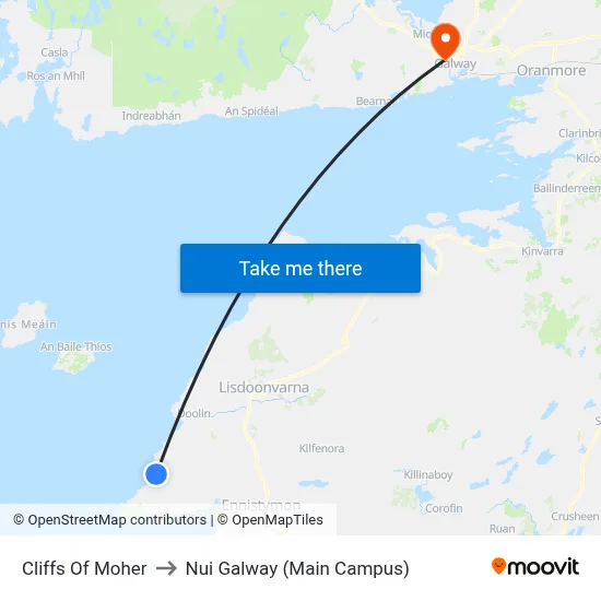 Cliffs Of Moher to Nui Galway (Main Campus) map