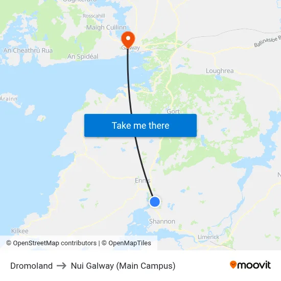 Dromoland to Nui Galway (Main Campus) map