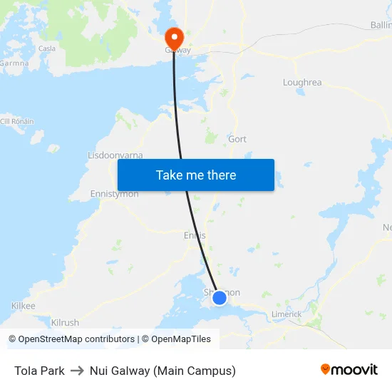 Tola Park to Nui Galway (Main Campus) map