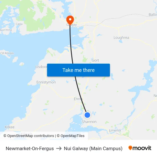 Newmarket-On-Fergus to Nui Galway (Main Campus) map