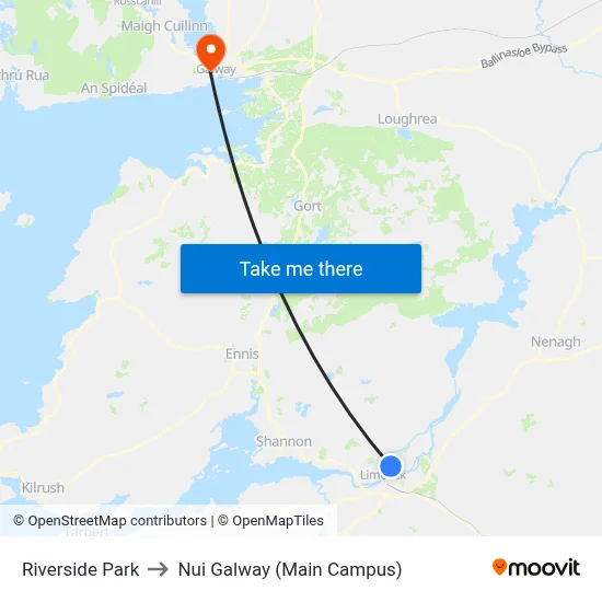 Riverside Park to Nui Galway (Main Campus) map