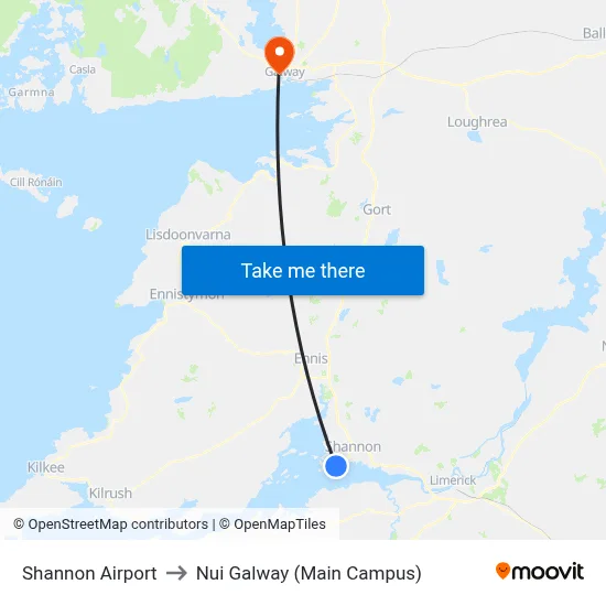 Shannon Airport to Nui Galway (Main Campus) map