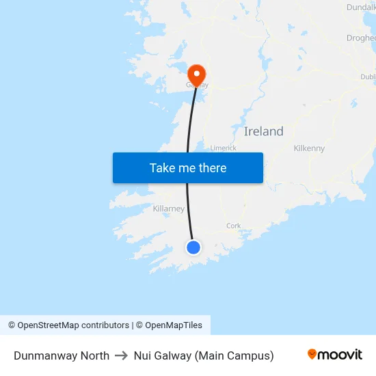 Dunmanway North to Nui Galway (Main Campus) map