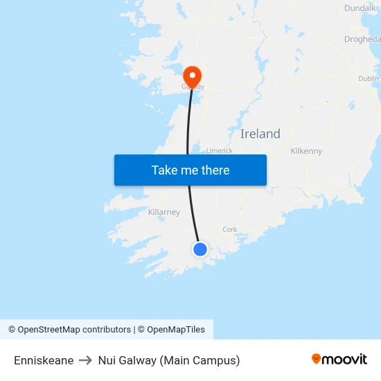 Enniskeane to Nui Galway (Main Campus) map