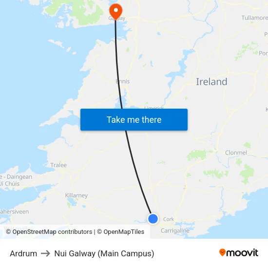Ardrum to Nui Galway (Main Campus) map