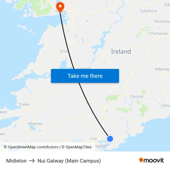 Midleton to Nui Galway (Main Campus) map