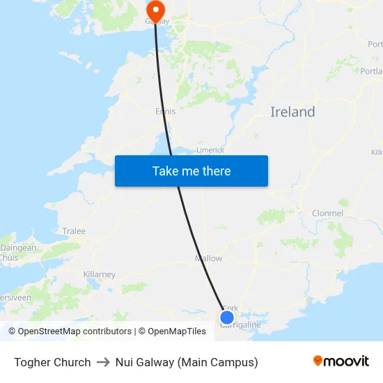 Togher Church to Nui Galway (Main Campus) map