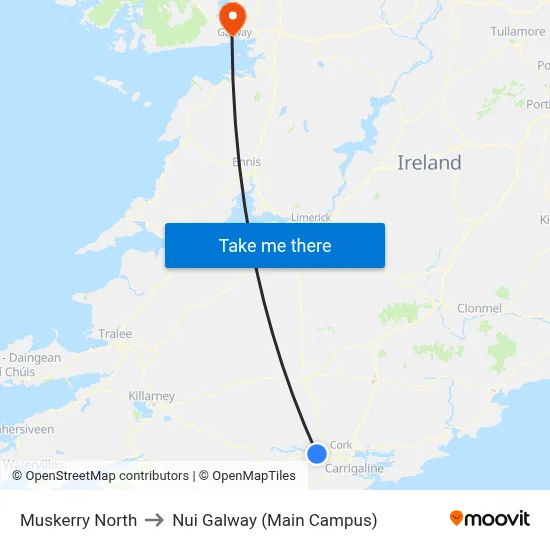 Muskerry North to Nui Galway (Main Campus) map
