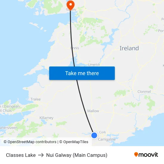 Classes Lake to Nui Galway (Main Campus) map