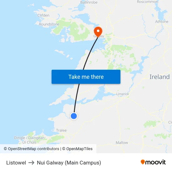 Listowel to Nui Galway (Main Campus) map