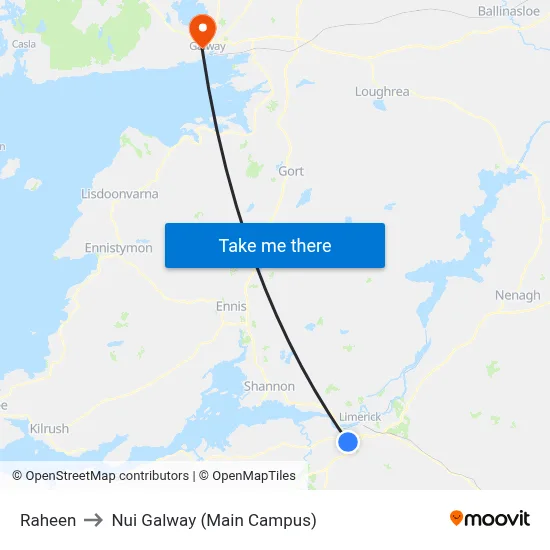 Raheen to Nui Galway (Main Campus) map