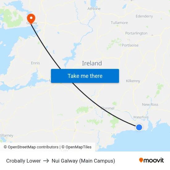Crobally Lower to Nui Galway (Main Campus) map