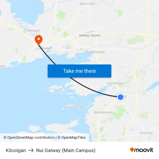 Kilcolgan to Nui Galway (Main Campus) map