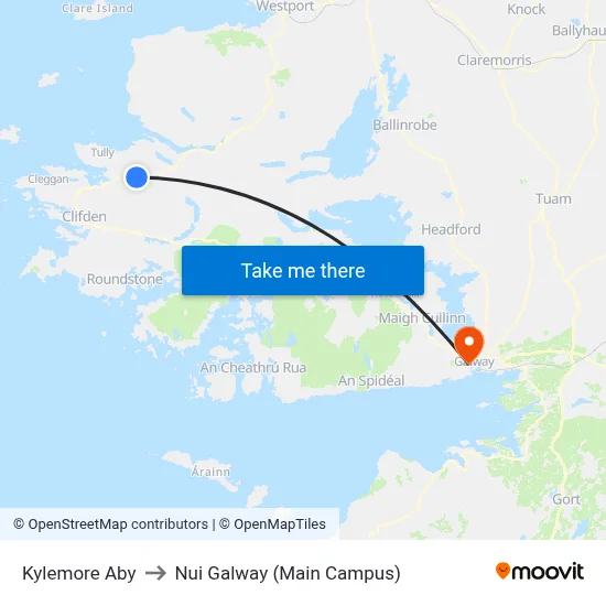 Kylemore Aby to Nui Galway (Main Campus) map