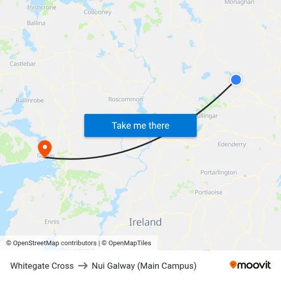 Whitegate Cross to Nui Galway (Main Campus) map