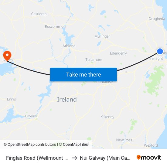 Finglas Road (Wellmount Road) to Nui Galway (Main Campus) map