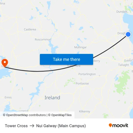 Tower Cross to Nui Galway (Main Campus) map