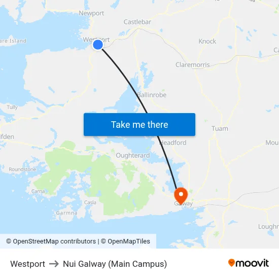 Westport to Nui Galway (Main Campus) map