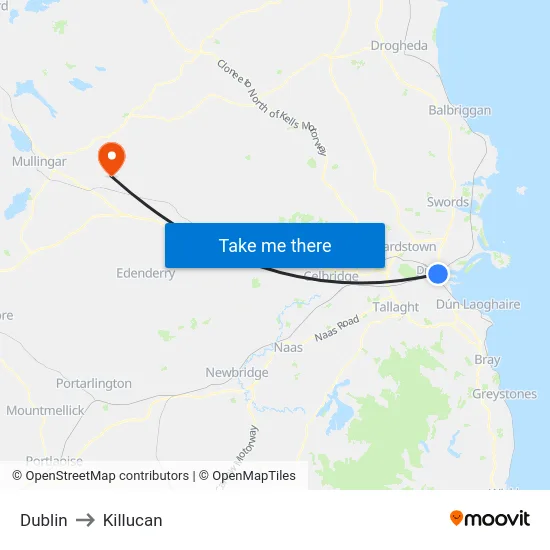 Dublin to Killucan map