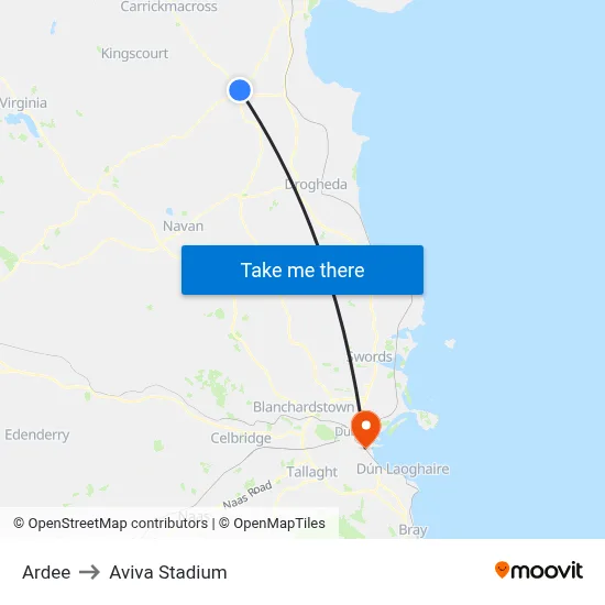 Ardee to Aviva Stadium map