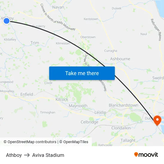 Athboy to Aviva Stadium map