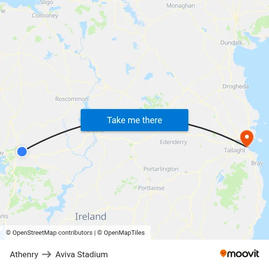 Athenry to Aviva Stadium map