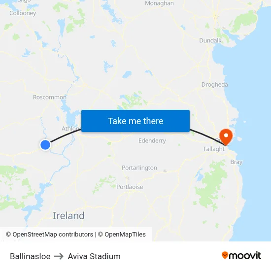 Ballinasloe to Aviva Stadium map