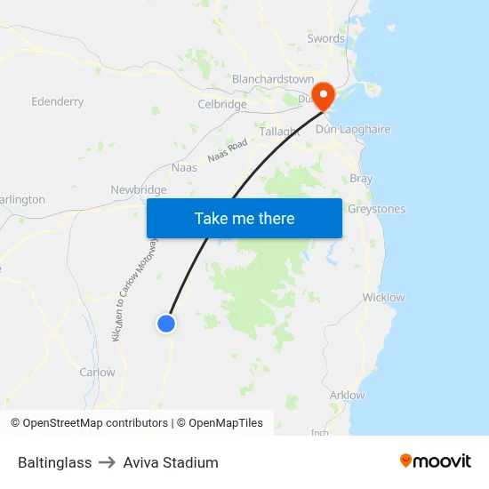 Baltinglass to Aviva Stadium map