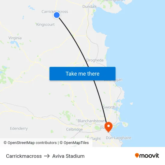 Carrickmacross to Aviva Stadium map