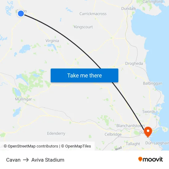 Cavan to Aviva Stadium map