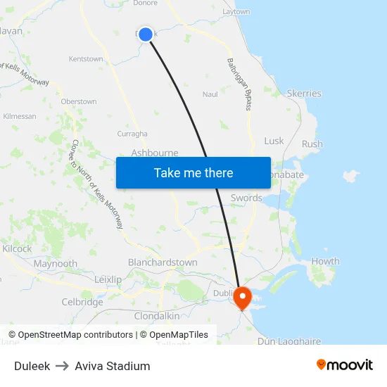 Duleek to Aviva Stadium map