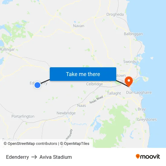 Edenderry to Aviva Stadium map