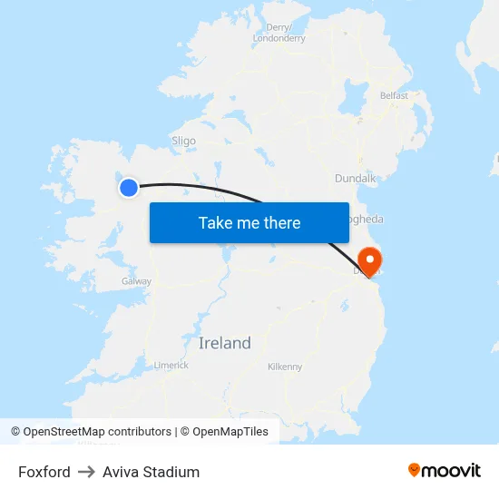 Foxford to Aviva Stadium map