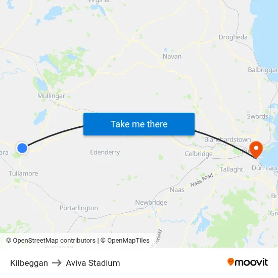Kilbeggan to Aviva Stadium map
