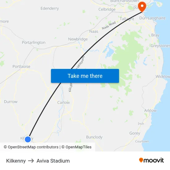 Kilkenny to Aviva Stadium map