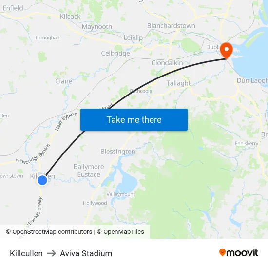 Killcullen to Aviva Stadium map
