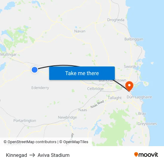 Kinnegad to Aviva Stadium map