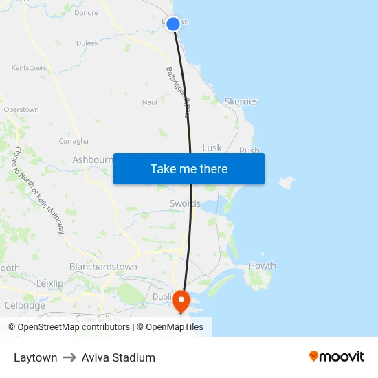 Laytown to Aviva Stadium map