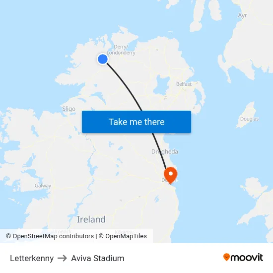 Letterkenny to Aviva Stadium map