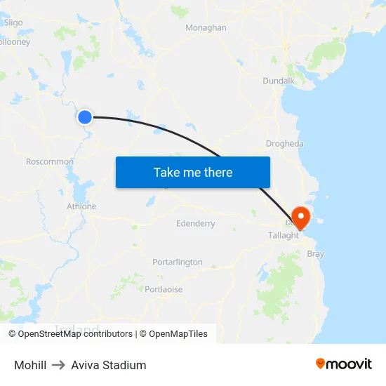 Mohill to Aviva Stadium map