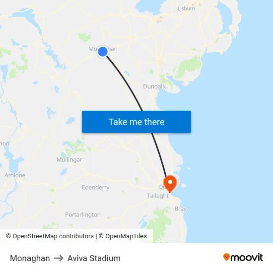 Monaghan to Aviva Stadium map